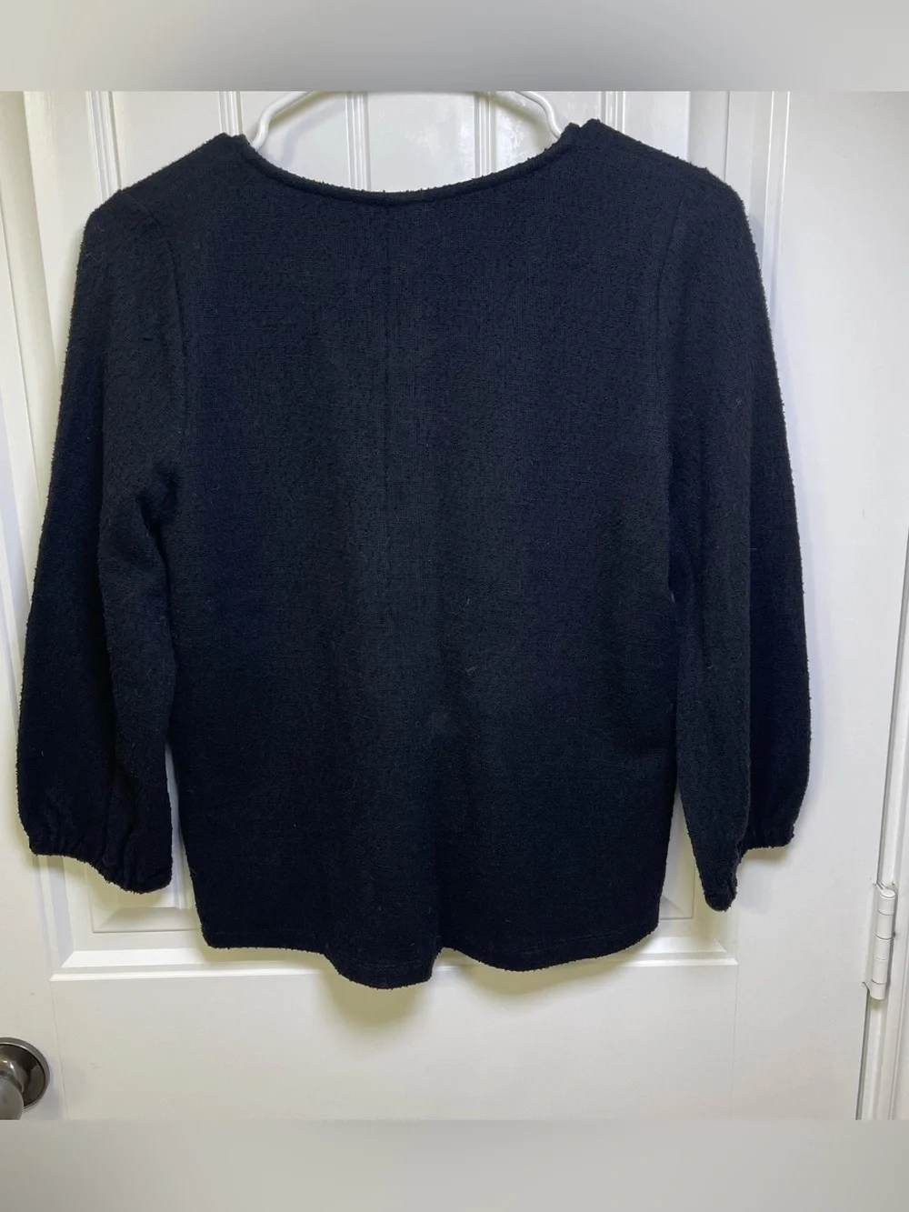 Madewell Black Textured V-Neck Puff 3/4 Sleeve Top XXS NWT